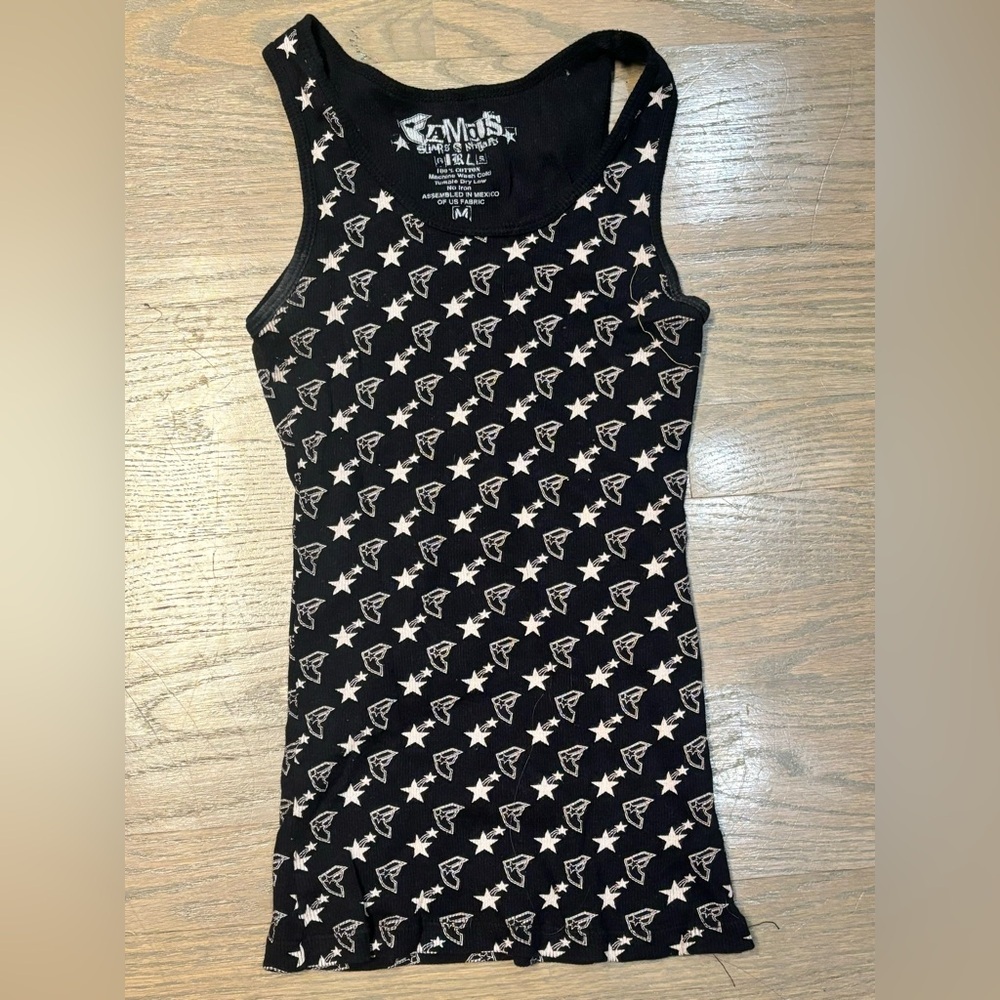 Y2K 2000s Famous Stars and Straps Black Logo tank top women’s size medium vtg